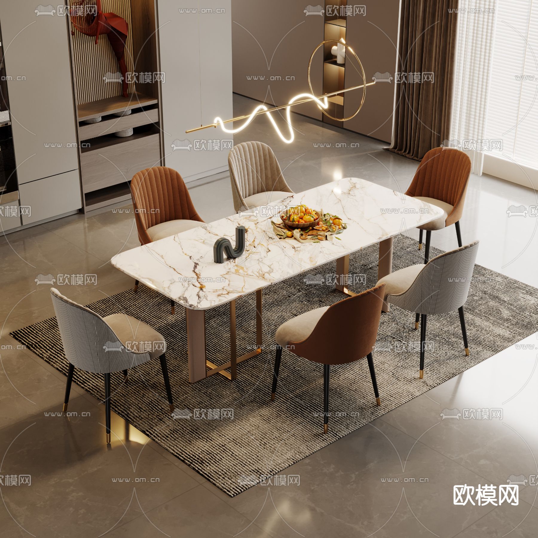 现代餐桌椅3d模型下载