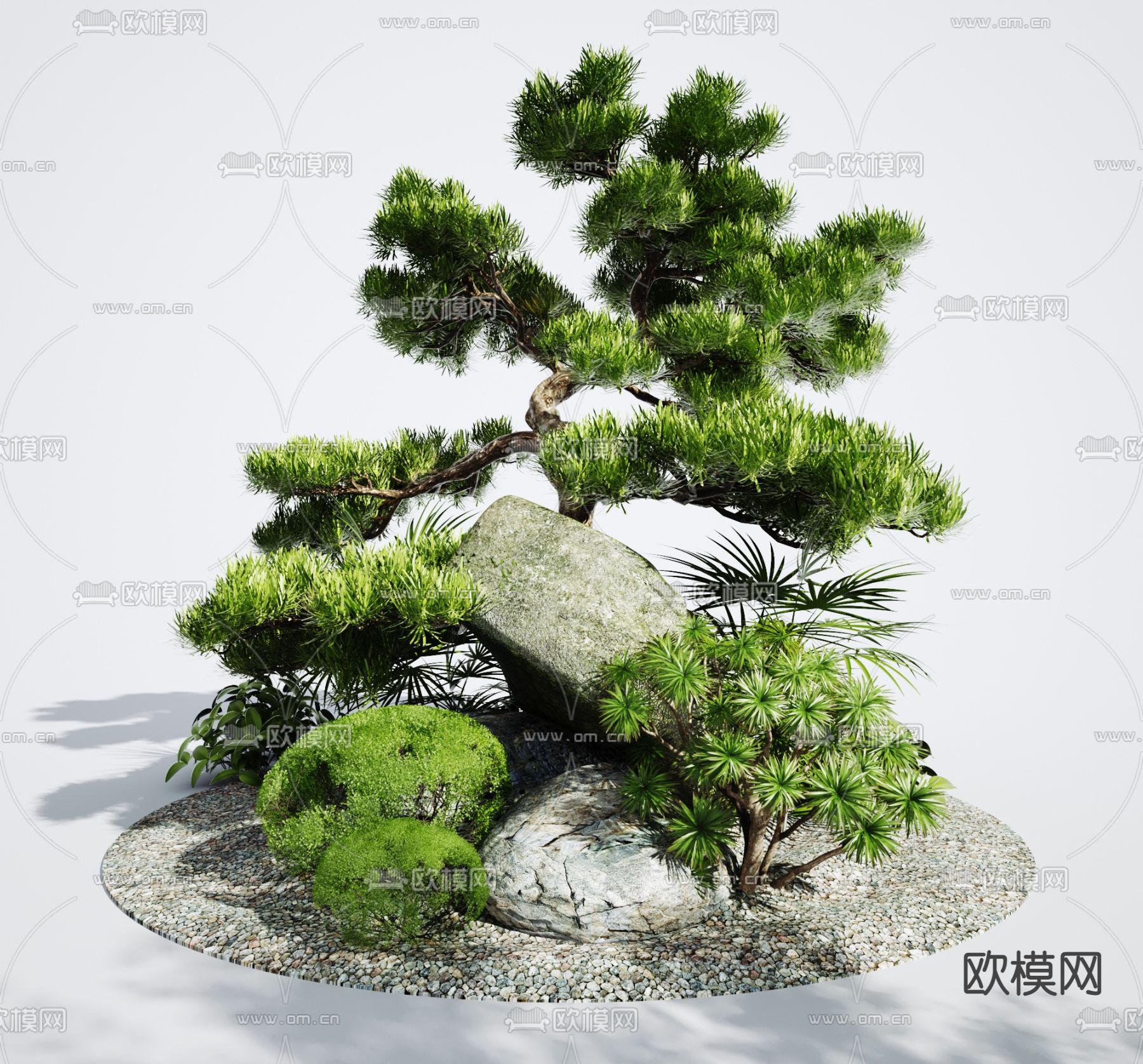 松树景观 植物堆3d模型下载_ID13055022_3dmax免费模型-欧模网
