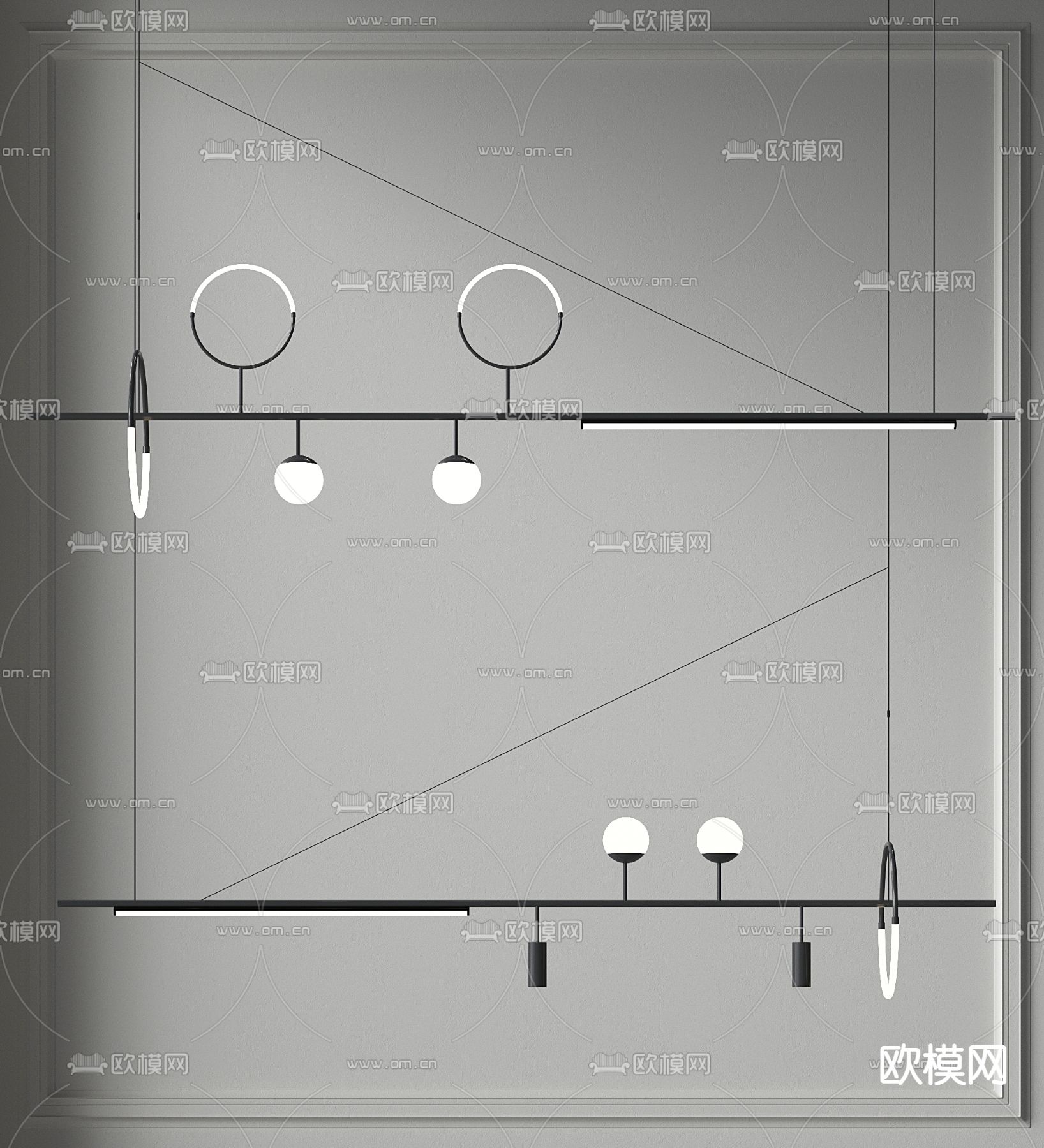 长条吊灯3d模型下载_ID13049437_3dmax免费模型-欧模网