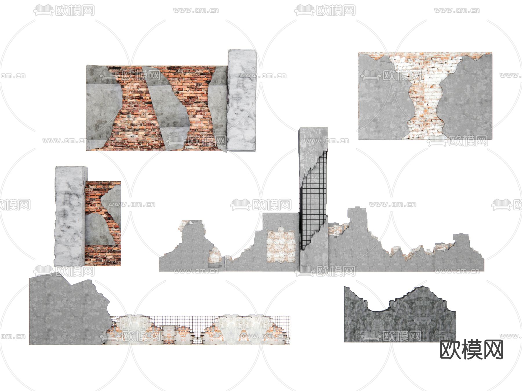 破损墙面 水泥破墙 水泥砖墙su模型下载（渲染图1）