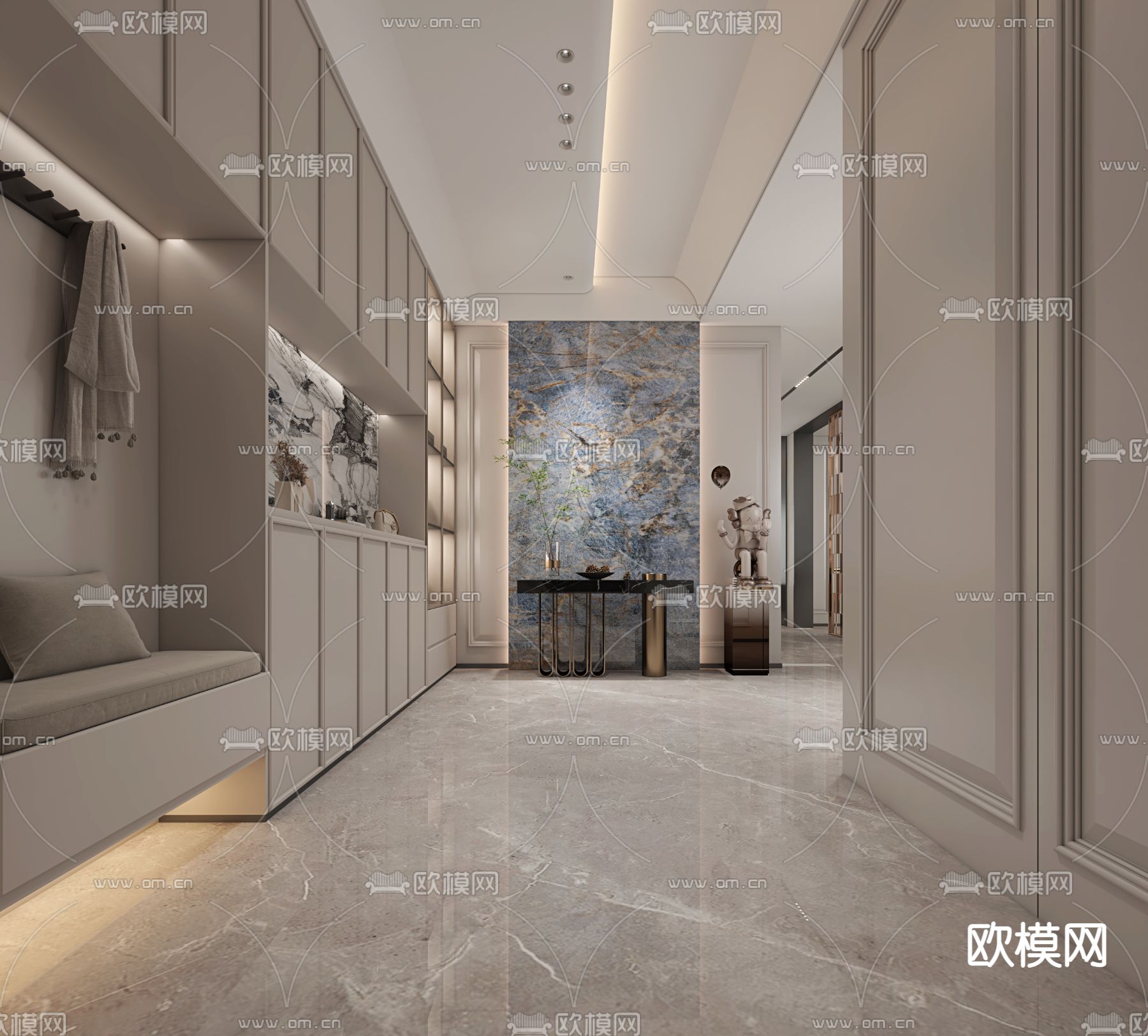 新中式玄关 过道3d模型下载