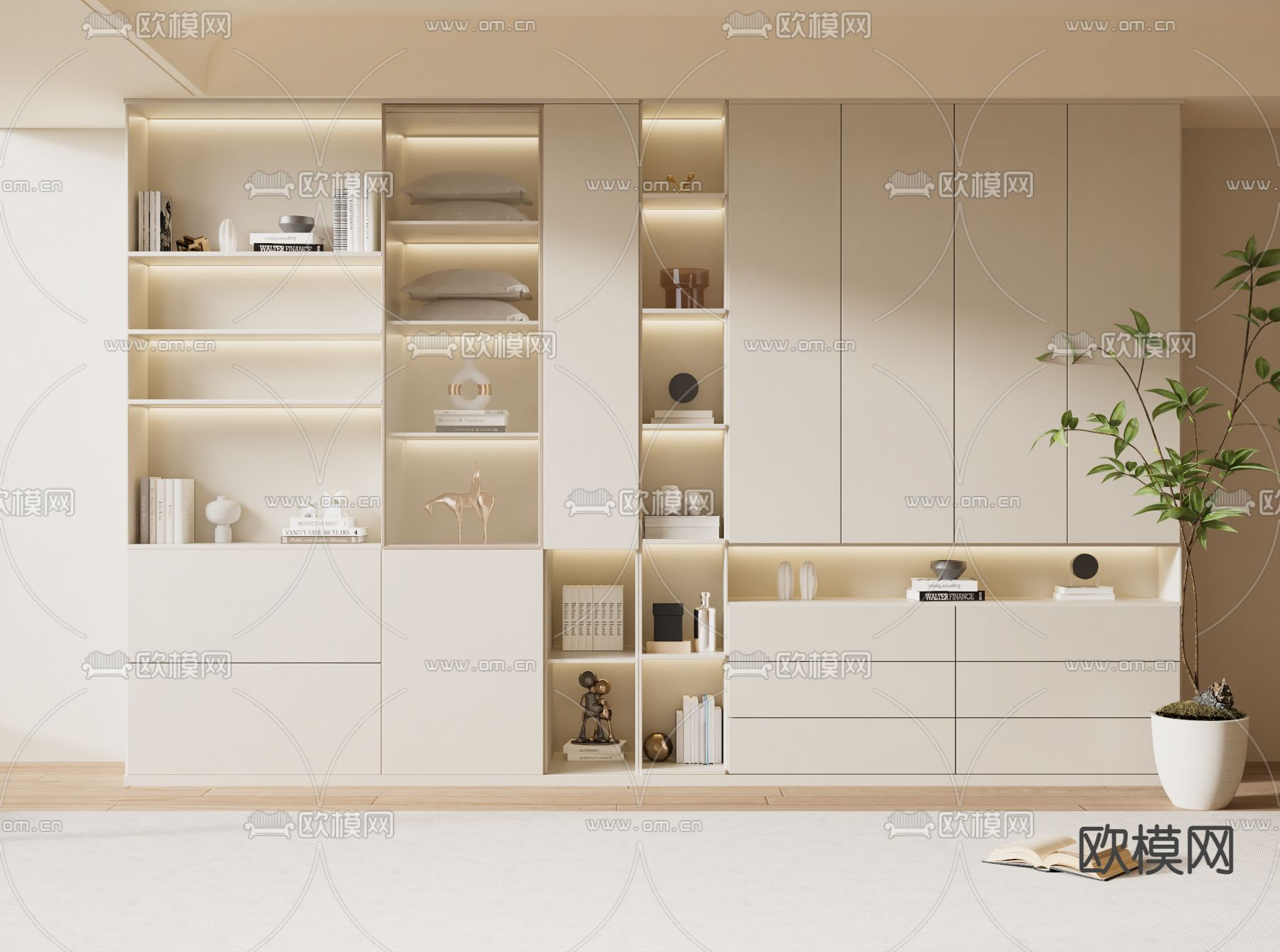 奶油风书柜3d模型下载