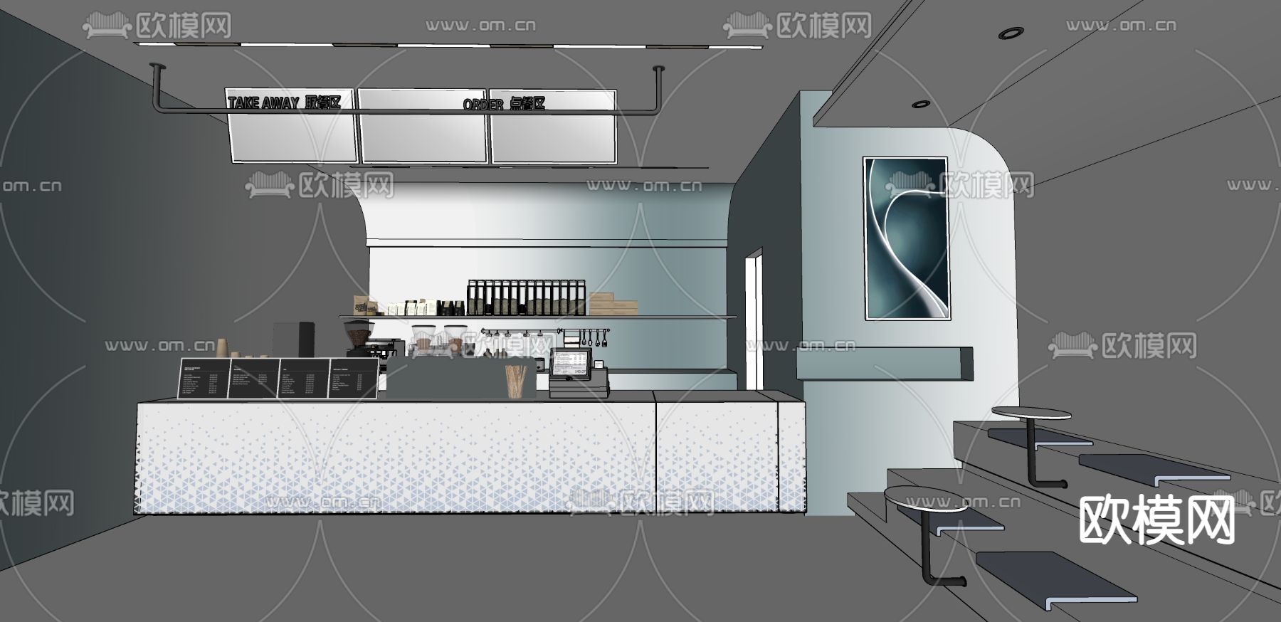 现代咖啡厅 休闲小站su模型下载（渲染图2）