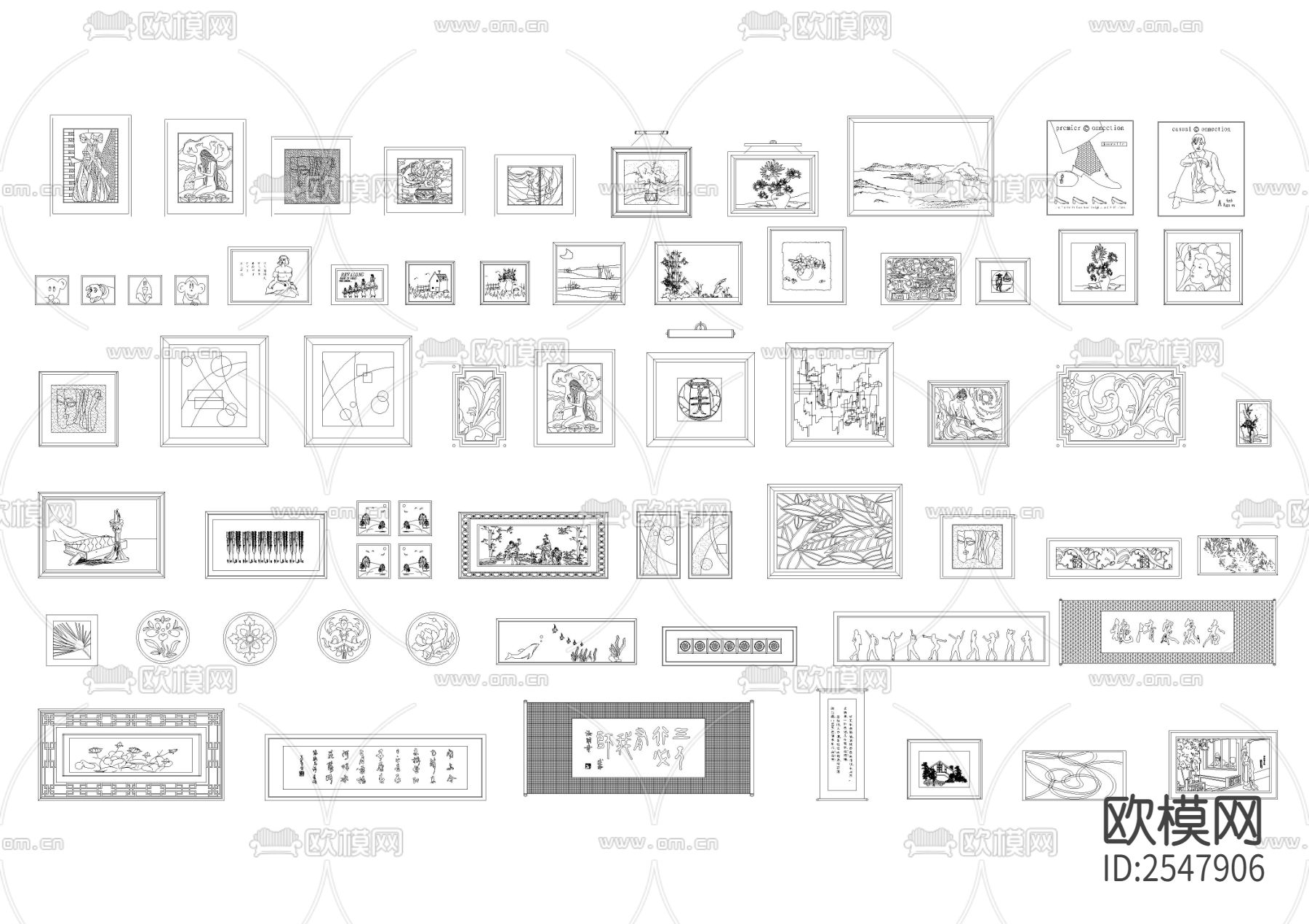 特别全的装饰画CAD图库下载（渲染图1）
