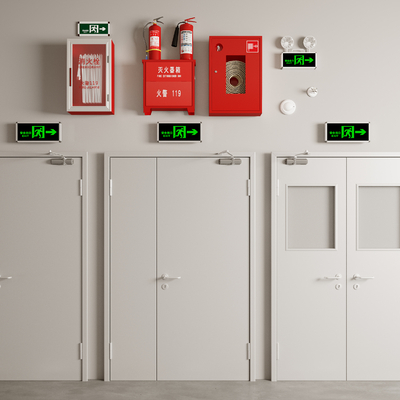  现代消防门防火门灭火器su模型 