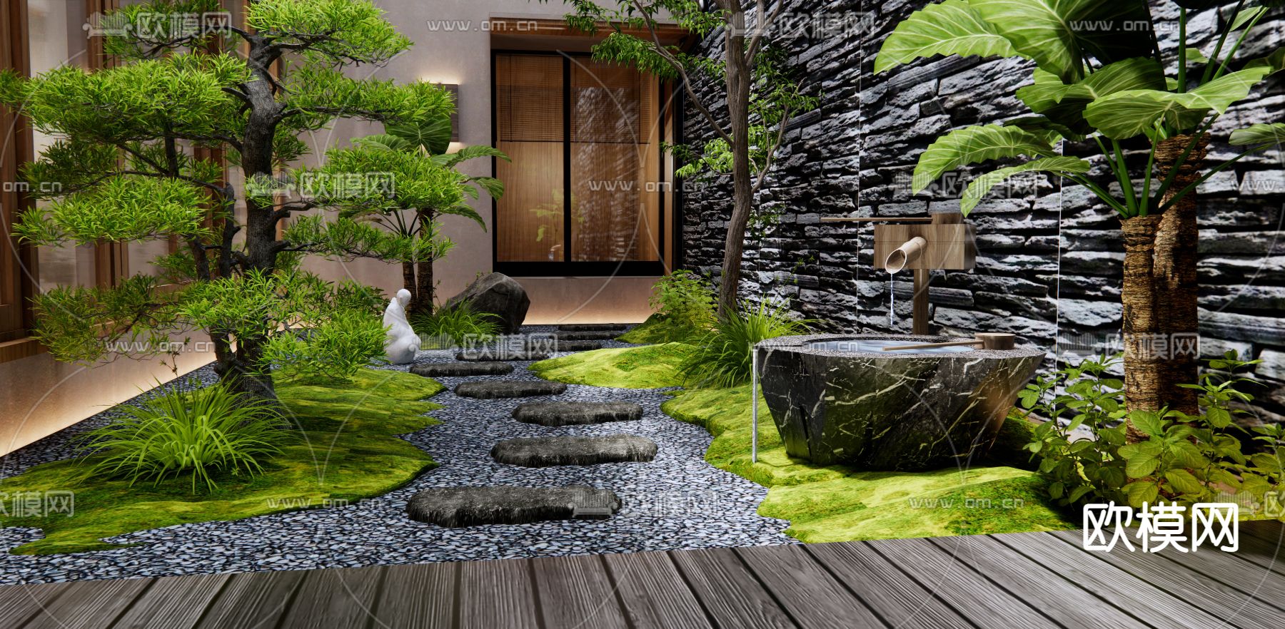 日式庭院 花园3d模型下载（渲染图2）