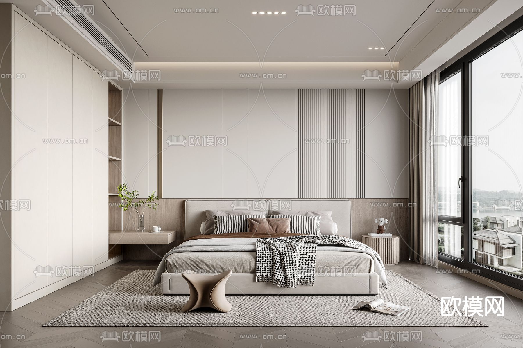 奶油风卧室 主卧3d模型下载