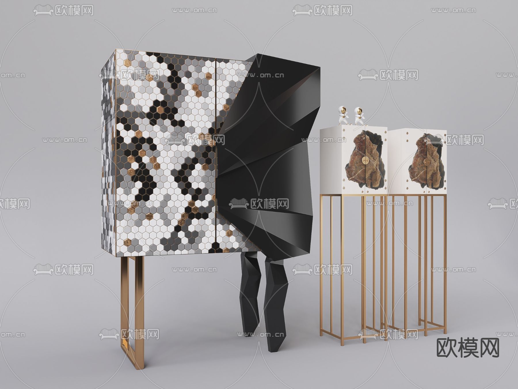 后现代边柜 装饰柜3d模型下载（渲染图2）