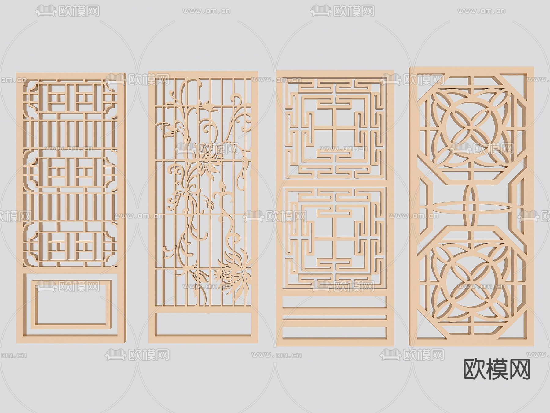 新中式花格屏风 隔断3d模型下载