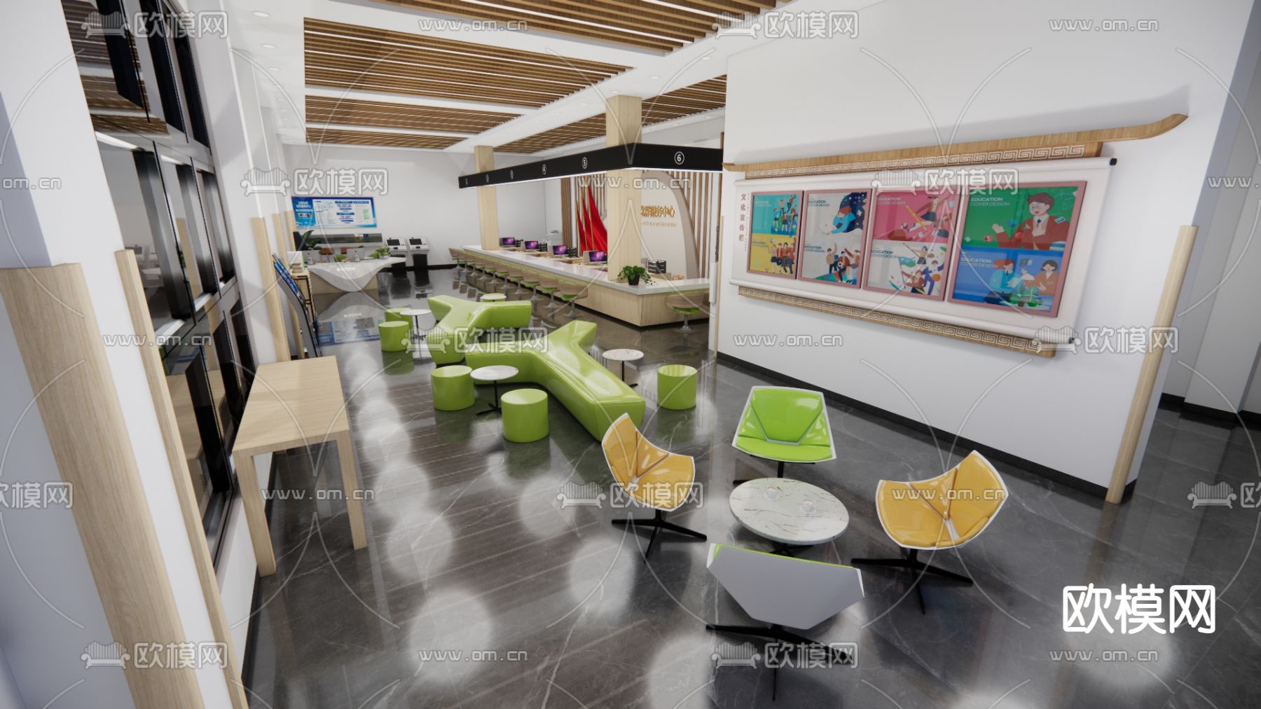 便民服务中心 办事大厅 政务大厅su模型下载（渲染图1）