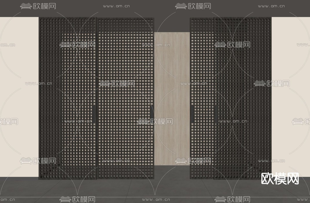 现代木格栅移门 格栅隔断su模型下载_ID13054660_sketchup模型下载-欧模网