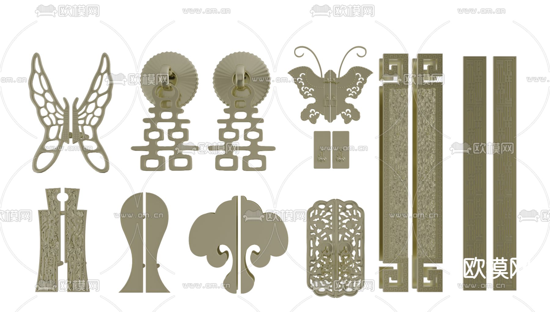 中式金属门把手3d模型下载