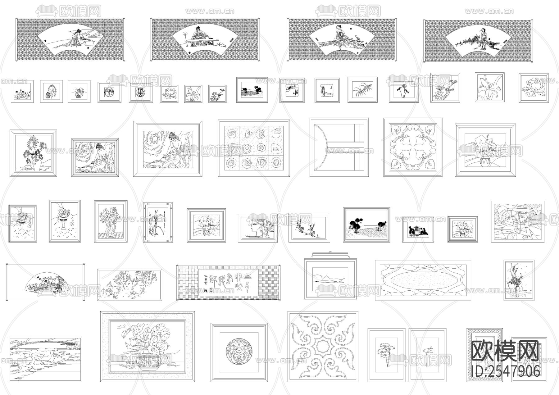 特别全的装饰画CAD图库下载（渲染图3）