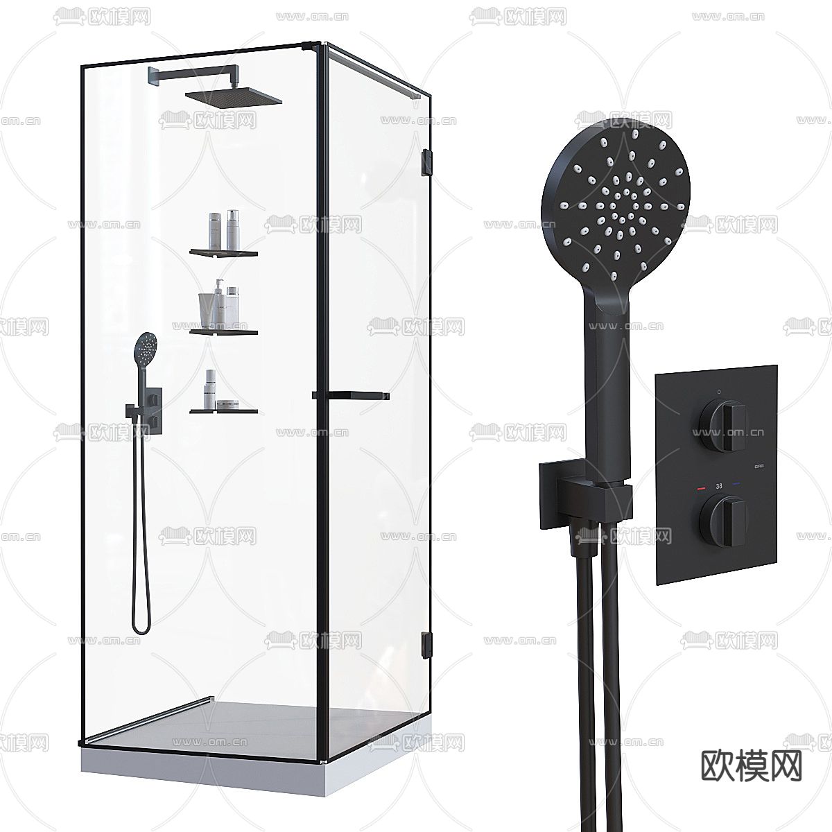 洗浴用品 淋浴房 浴室3d模型下载（渲染图1）