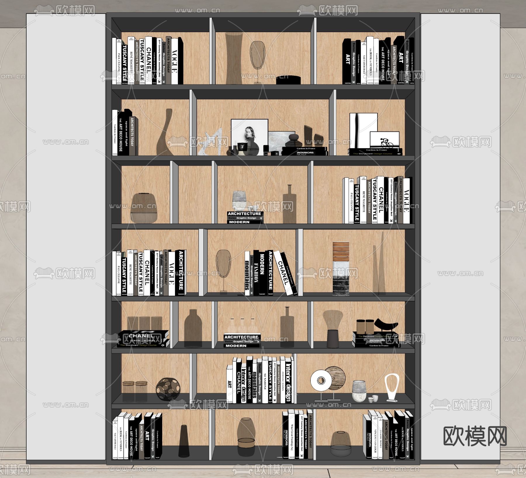 现代书架 嵌入式书柜su模型下载（渲染图1）