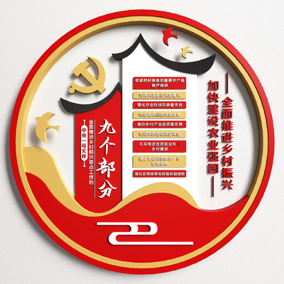  现代党建文化宣传墙 党建背景墙su模型 