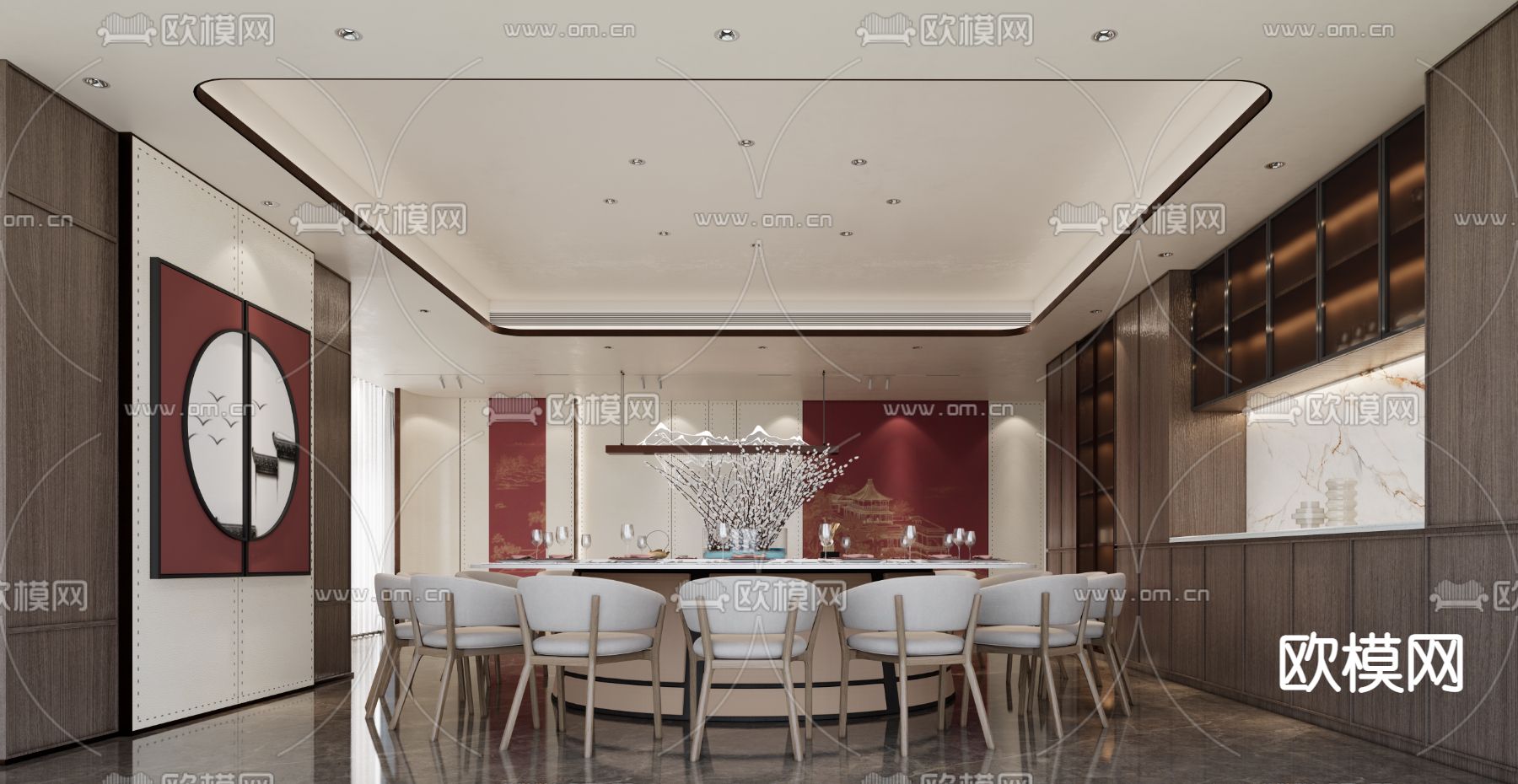 新中式餐厅包厢su模型下载（渲染图1）