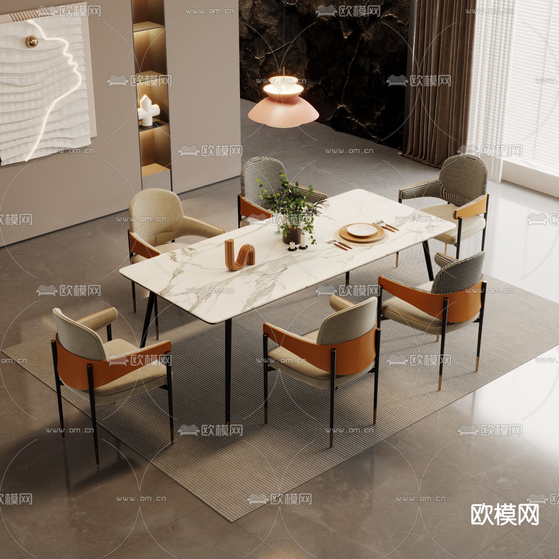 现代餐桌椅3d模型下载