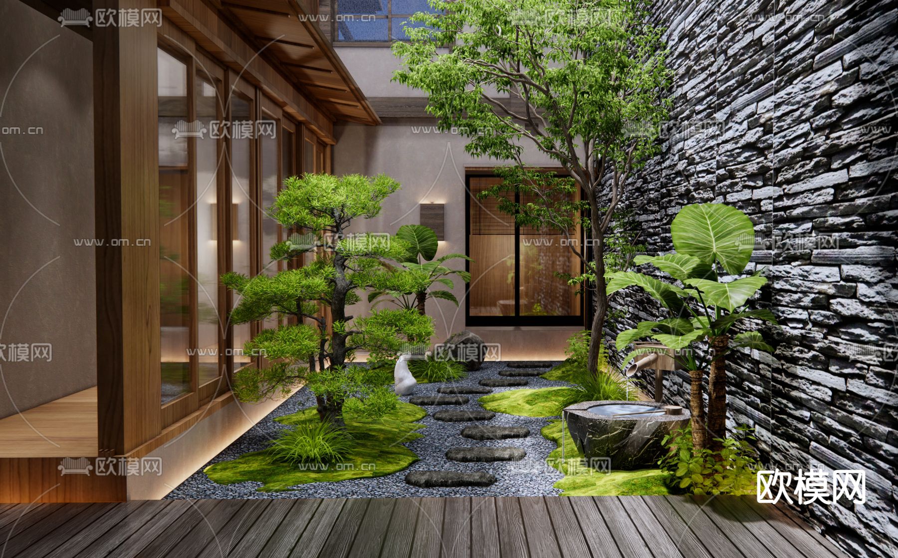 日式庭院 花园3d模型下载（渲染图1）