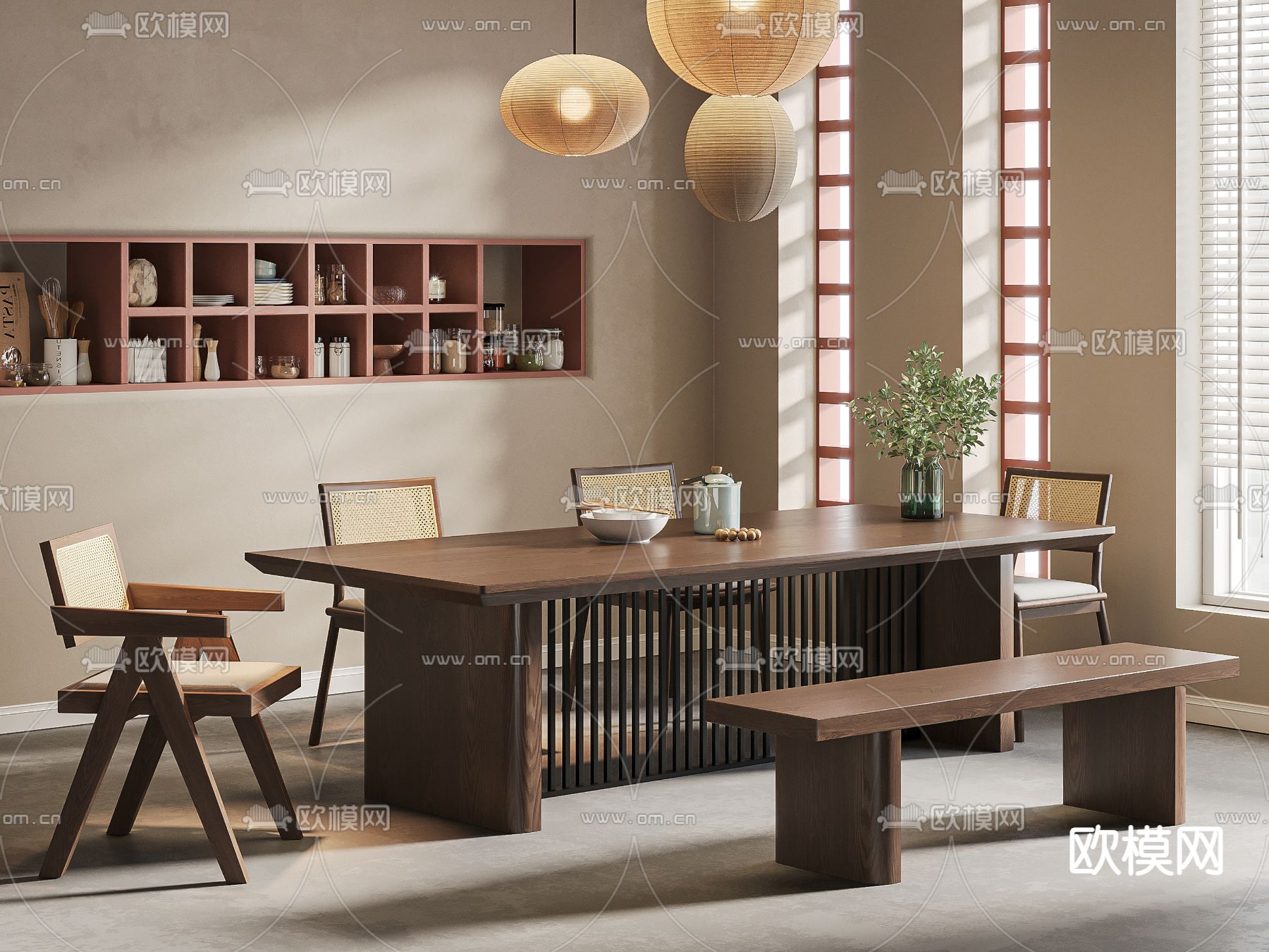 侘寂风餐桌3d模型下载（渲染图2）
