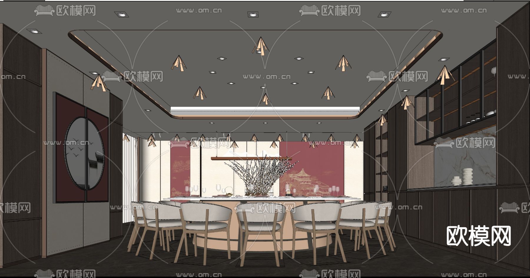 新中式餐厅包厢su模型下载（渲染图2）