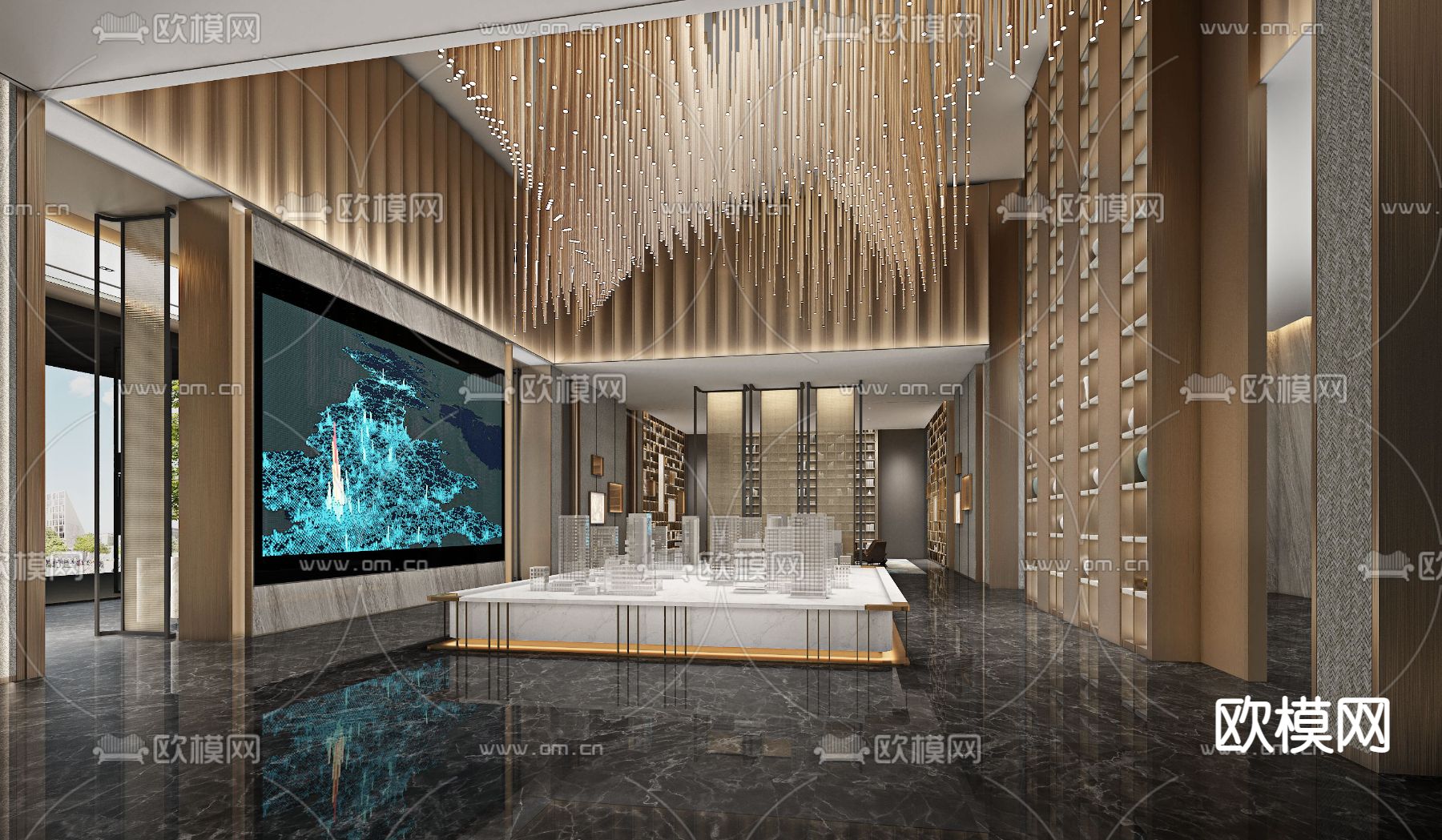 新中式售楼处 沙盘接待区3d模型