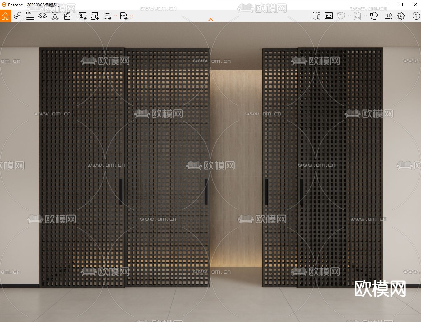 现代木格栅移门 格栅隔断su模型下载_ID13054660_sketchup模型下载-欧模网