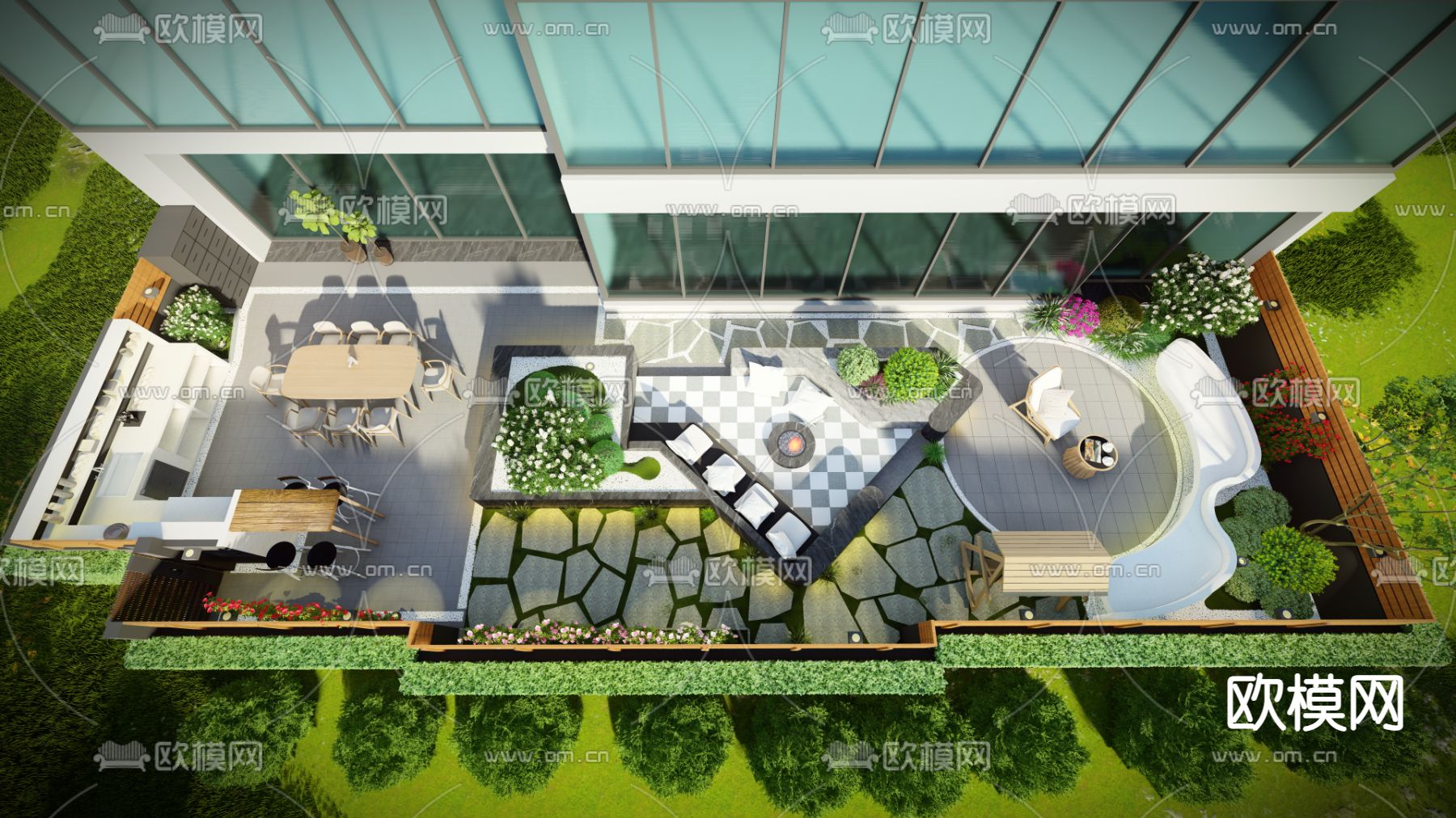 庭院花园su模型下载（渲染图3）