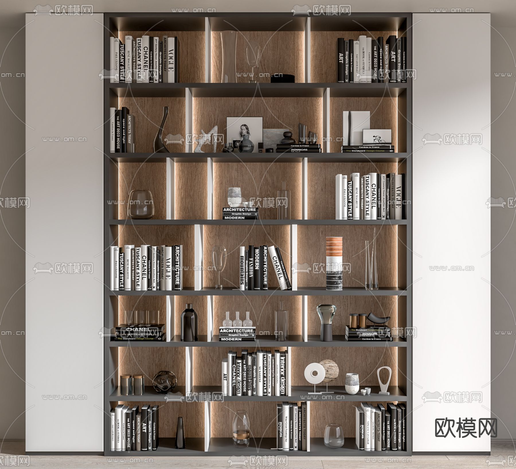 现代书架 嵌入式书柜su模型下载（渲染图2）