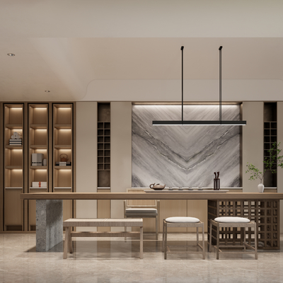  新中式茶室 办公接待室su模型 