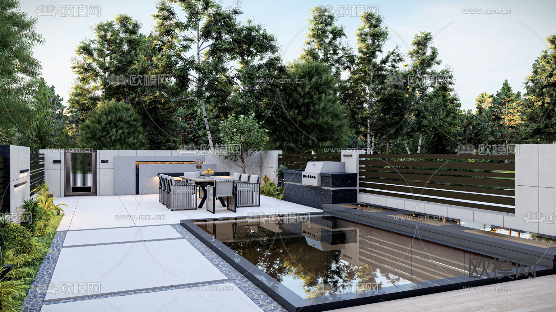 现代别墅庭院 楼顶花园su模型下载（渲染图1）