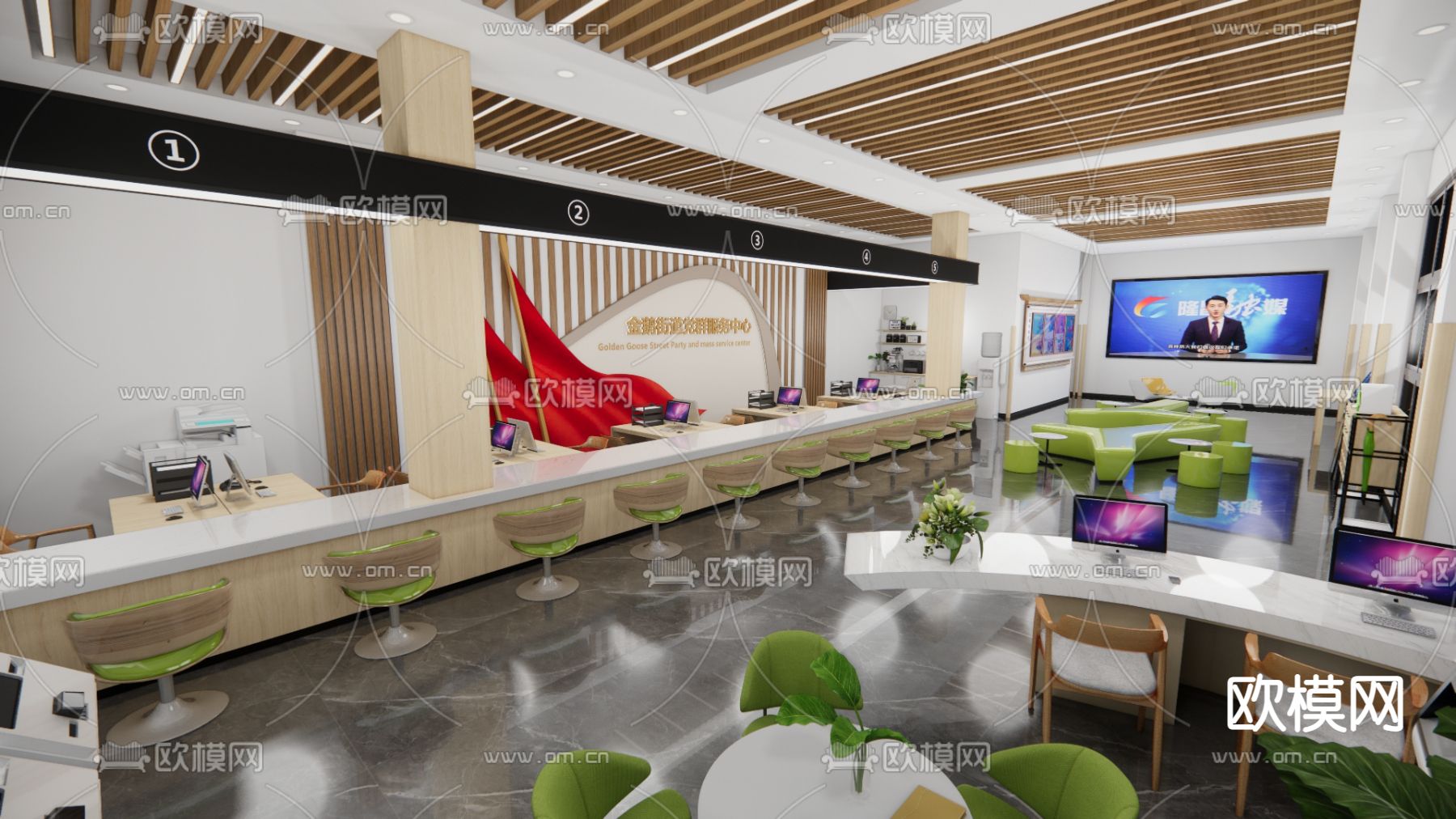 便民服务中心 办事大厅 政务大厅su模型下载（渲染图4）