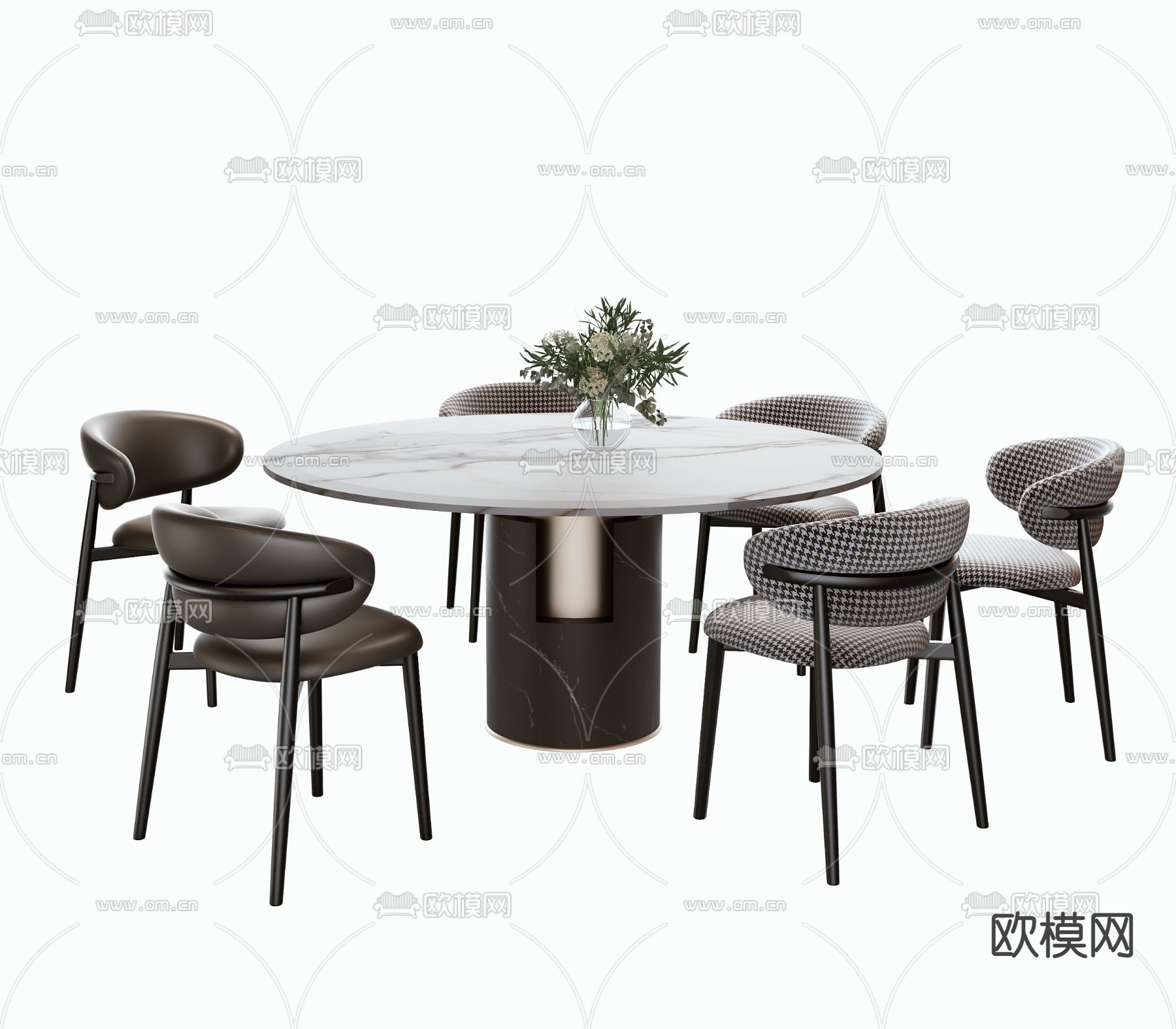 圆形餐桌椅3d模型下载