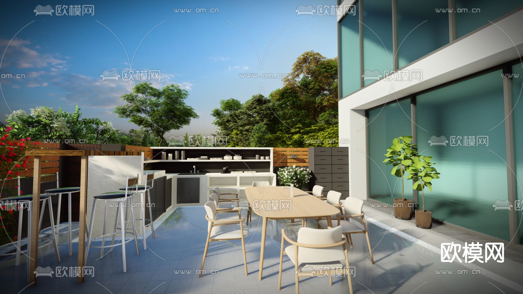 庭院花园su模型下载（渲染图1）