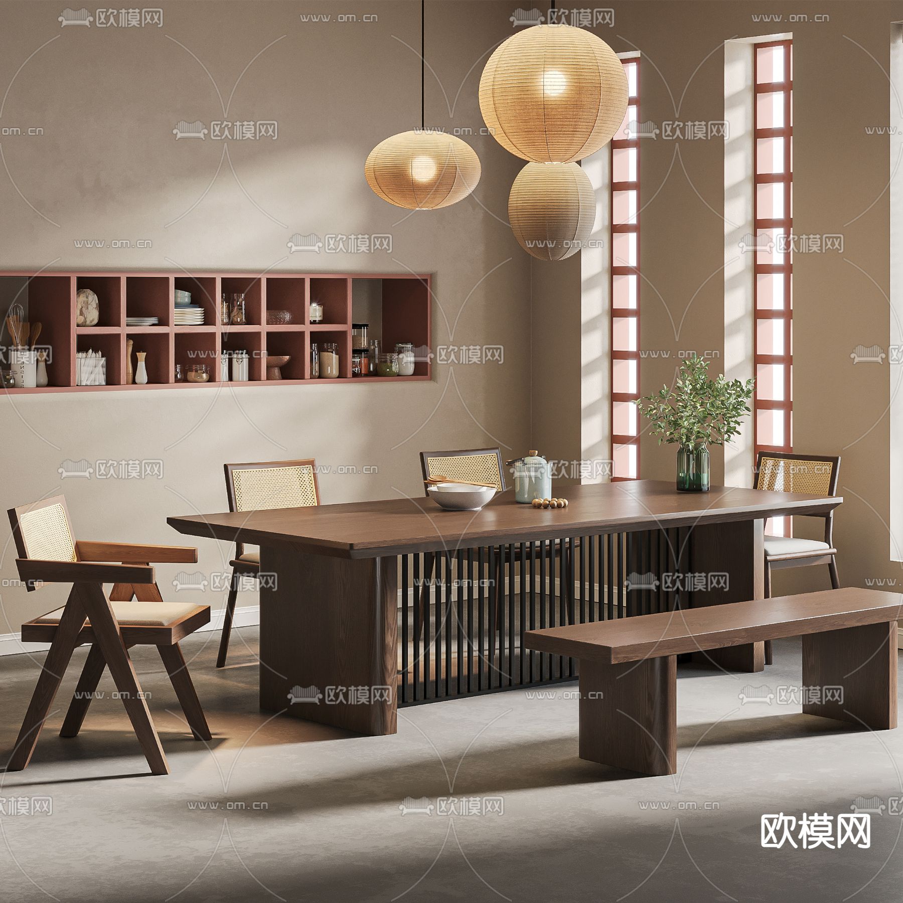 侘寂风餐桌3d模型下载（渲染图1）