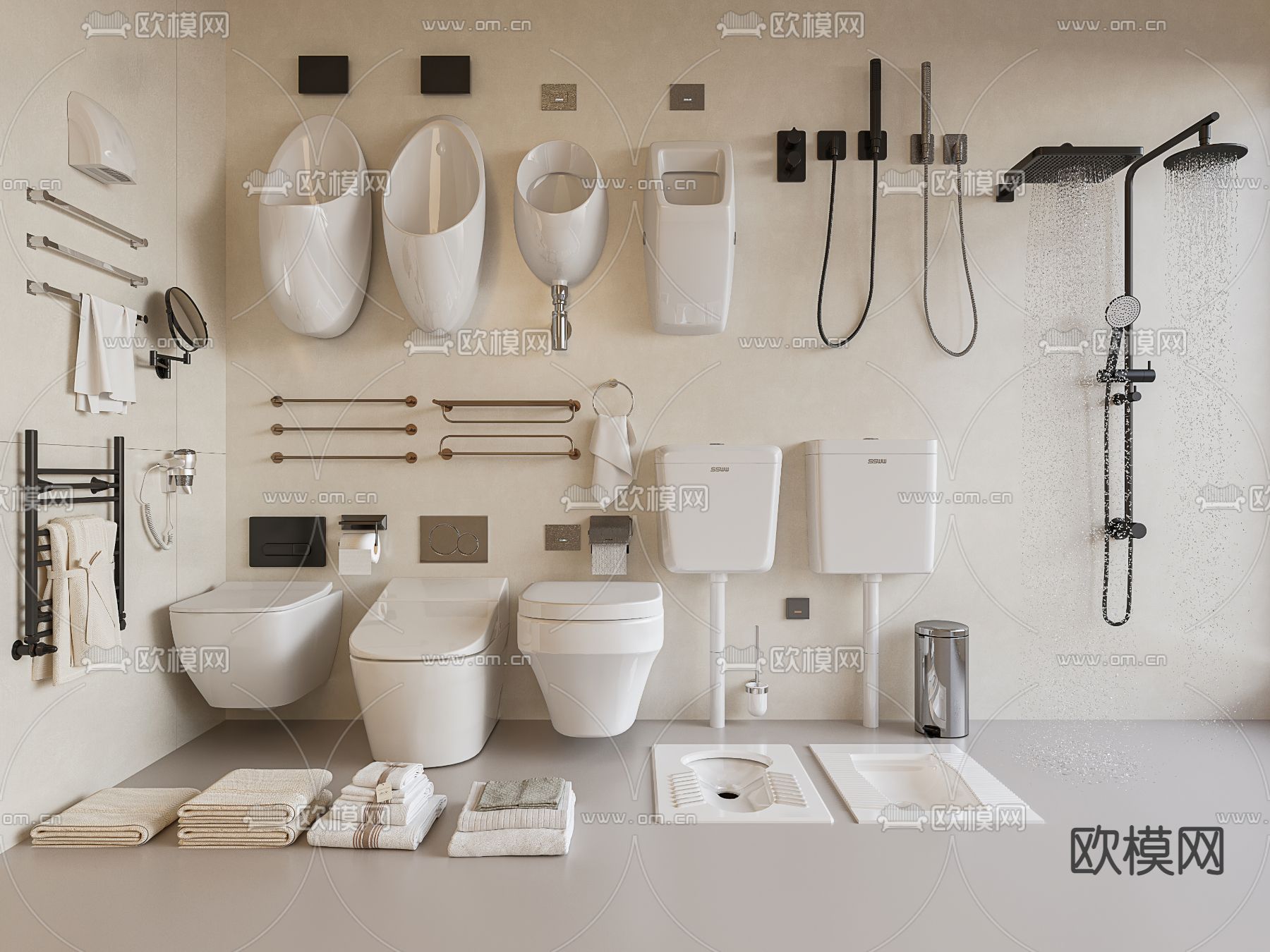 马桶 蹲便器 蹲厕 花洒 洁具3d模型下载