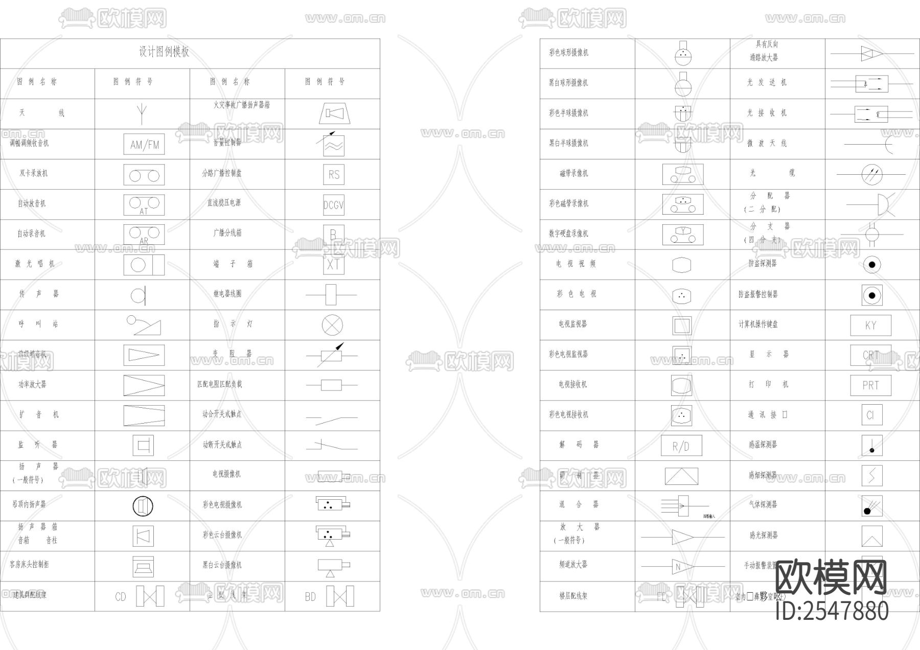 安防系统通用图形符号CAD施工图下载（渲染图5）