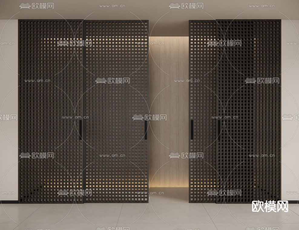 现代木格栅移门 格栅隔断su模型下载_ID13054660_sketchup模型下载-欧模网