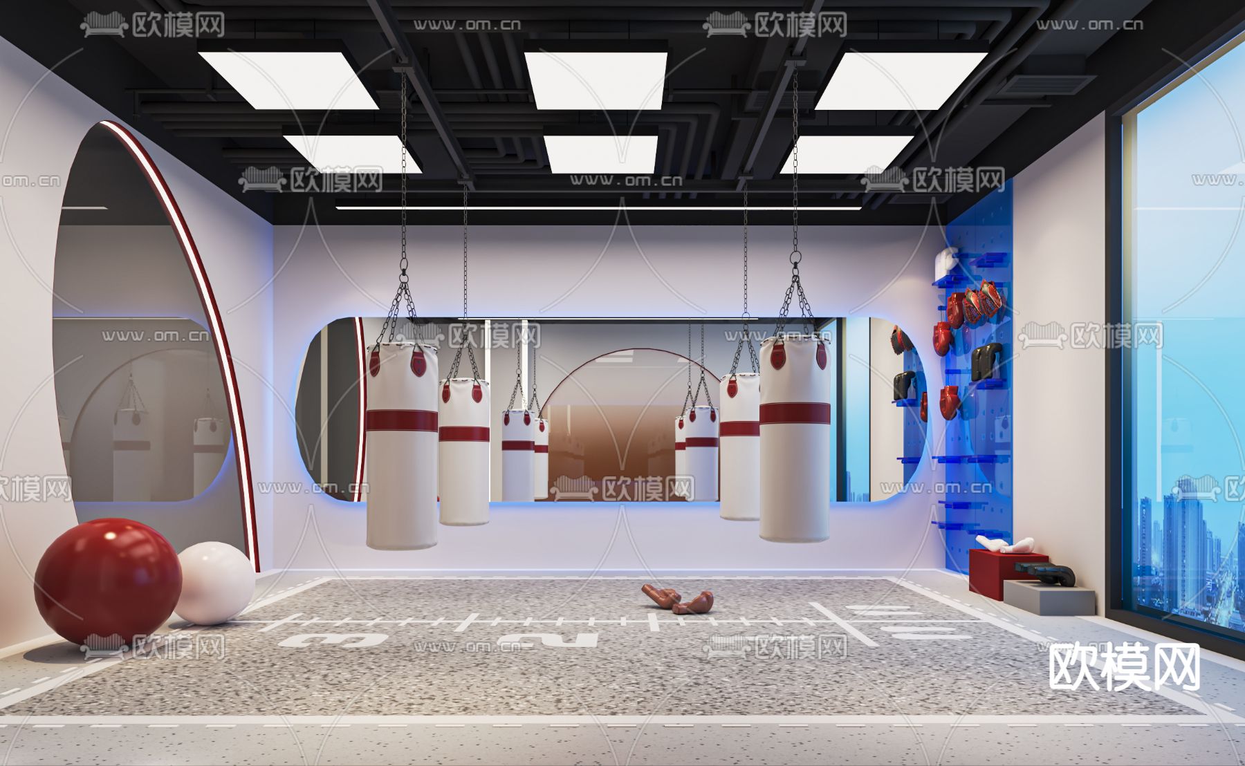 现代拳击房 健身房su模型下载（渲染图1）