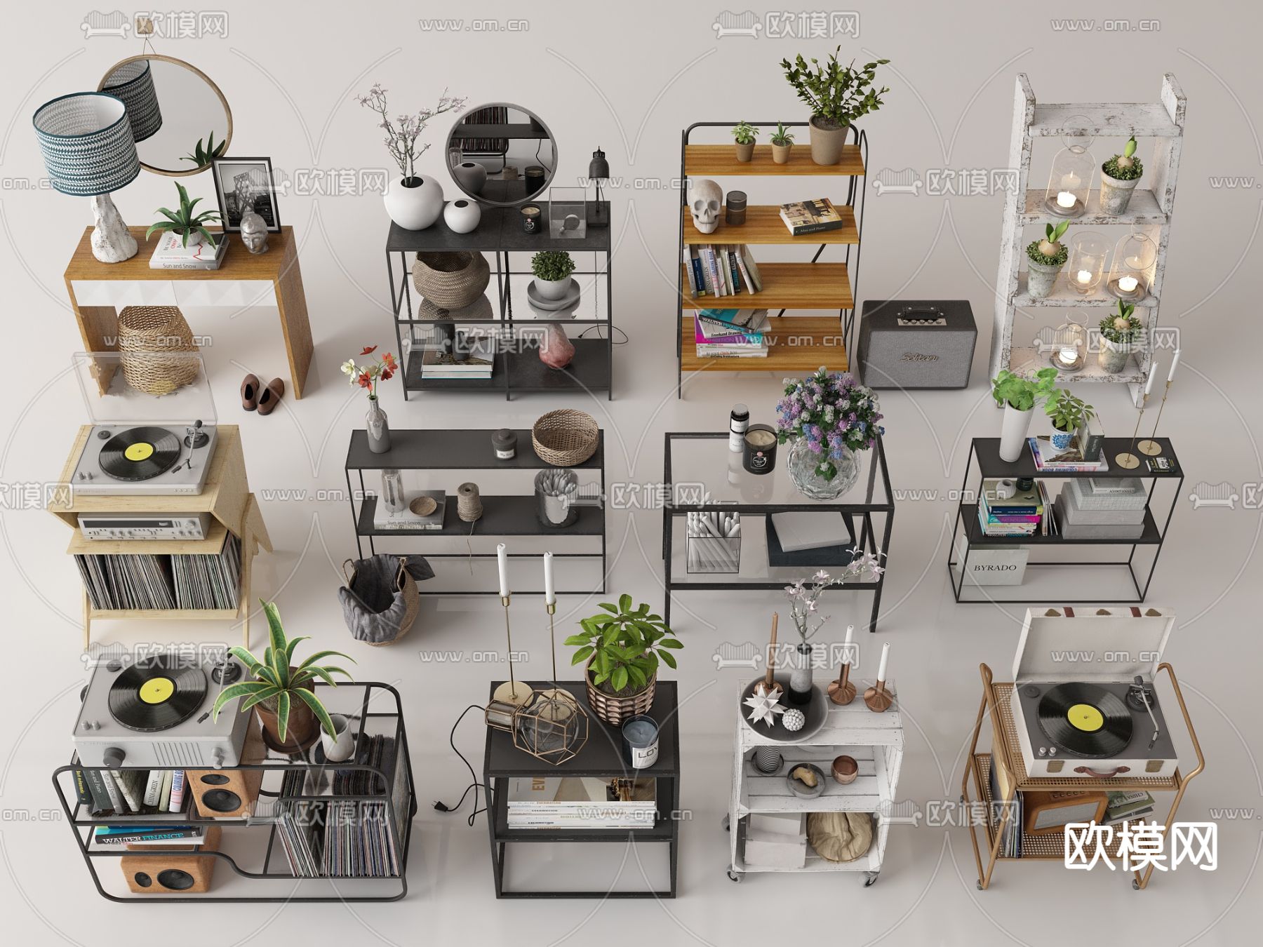 工业风置物架 装饰铁架 床头柜su模型下载（渲染图1）