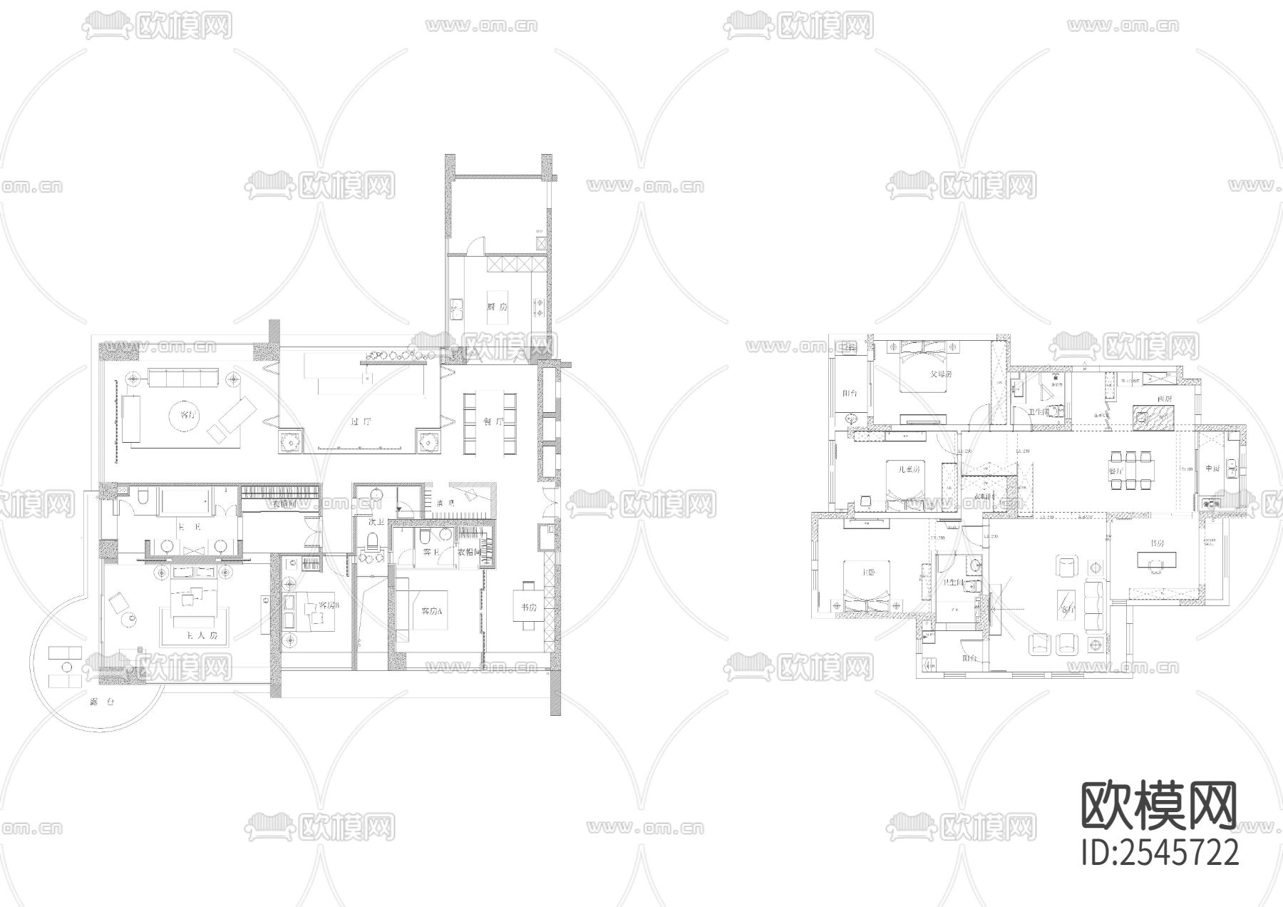 大平层-别墅-小户型cad图库下载（渲染图4）