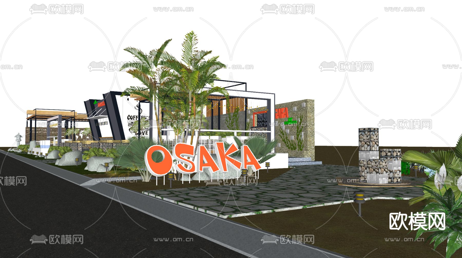 现代商业外摆 户外咖啡厅su模型下载_ID13055792_sketchup模型下载-欧模网