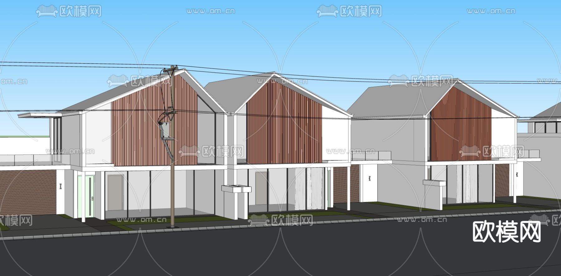乡村联排别墅su模型下载（渲染图2）