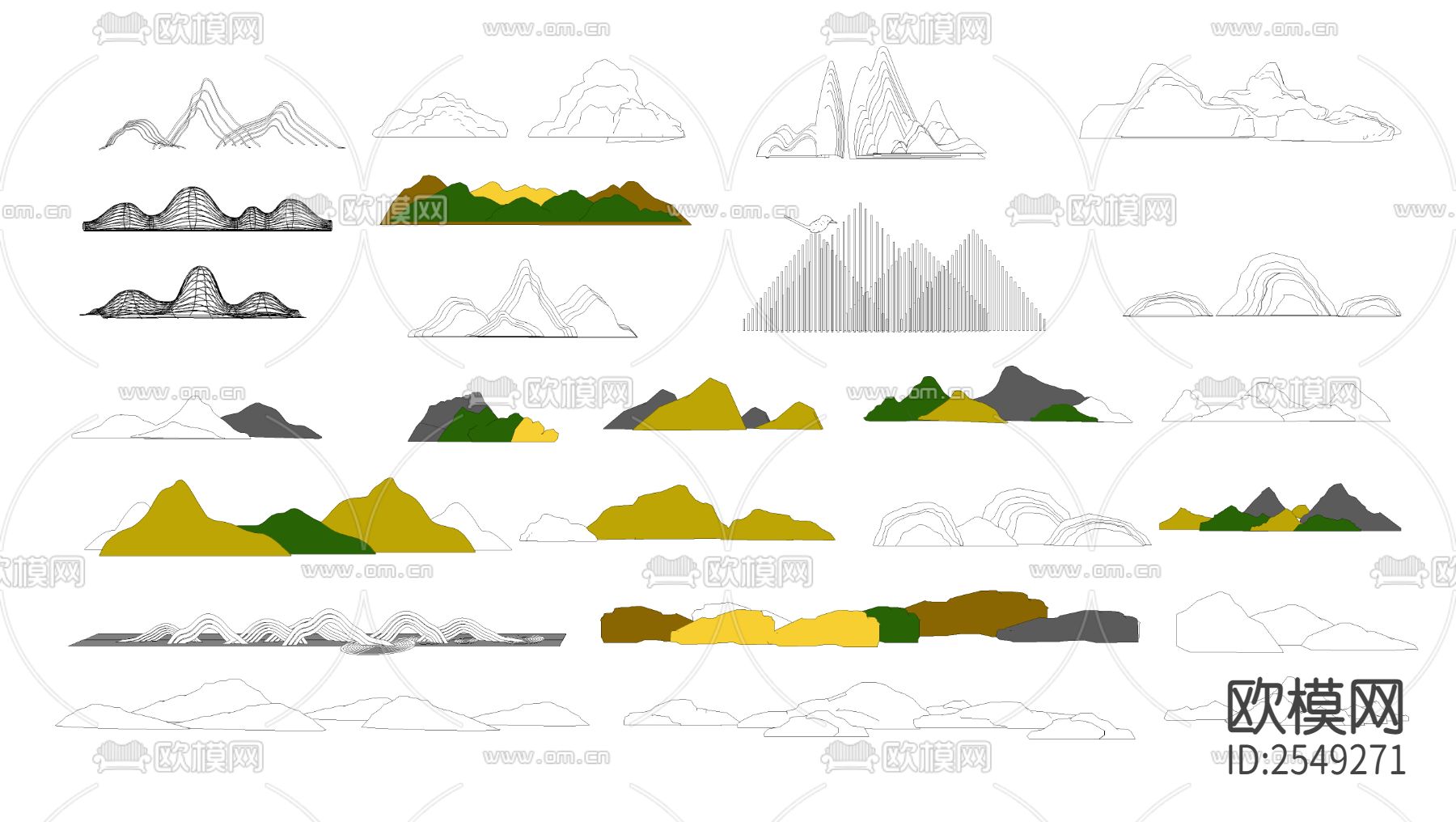 新中式假山CAD施工图下载（渲染图2）