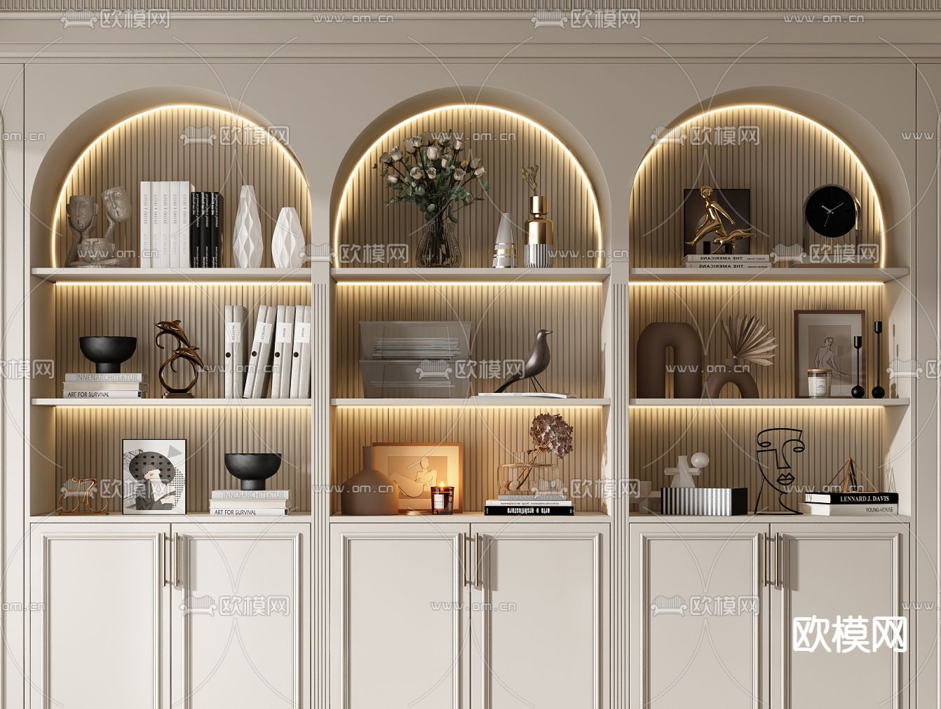 法式书柜 装饰柜 置物柜3d模型下载（渲染图2）