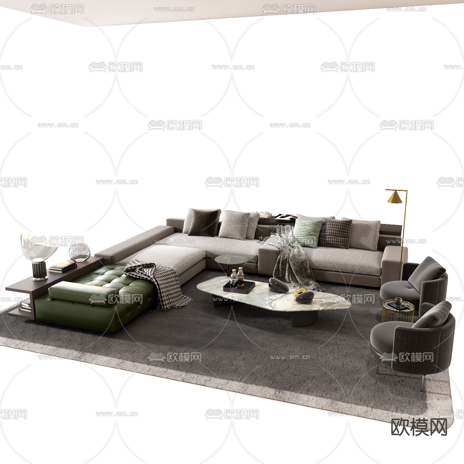 Minotti组合沙发3d模型下载（渲染图2）