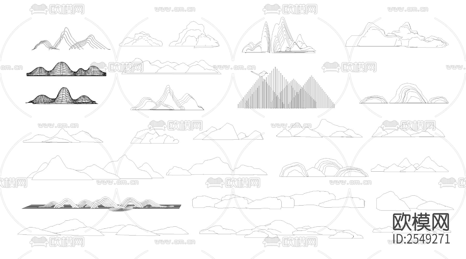 新中式假山CAD施工图下载（渲染图1）