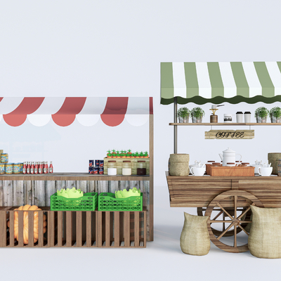  现代外摆摊位 售货亭su模型 