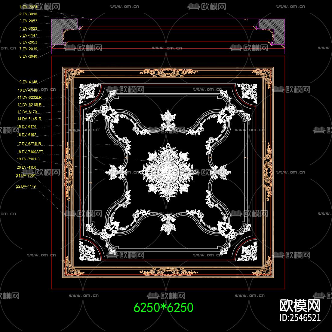 20款法式雕花板吊顶节点大样下载（渲染图2）