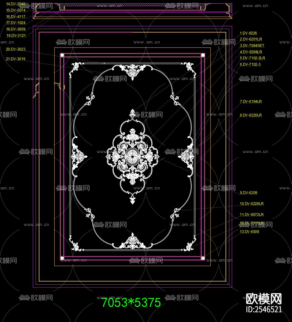 20款法式雕花板吊顶节点大样下载（渲染图4）